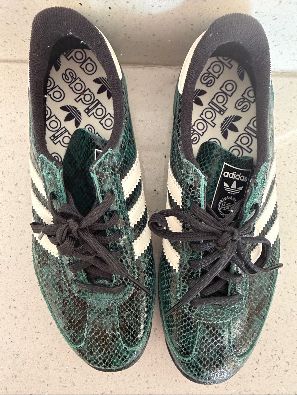 adidas ZX500 Rare Green Snake-Print Samba Sneakers with White Stripes M6/W7